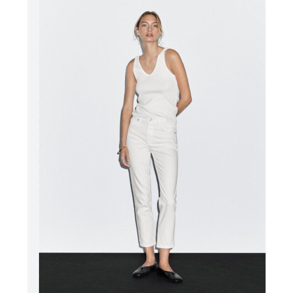 Massimo Dutti Womens Jeans EU 38 US 6 Cream Cropped Denim Mid Rise 5060/819 NWT